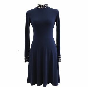 MICHAEL MICHAEL KORS NAVY MIDI GOLD METAL DRESS - XXS
